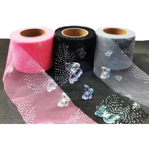 6cm 25Yards Butterfly Printed Mesh Fabric DIY Gauze Soft Tulle Tutu Skirt Bow Poms Hairbands Clips Wedding Birthday Decor