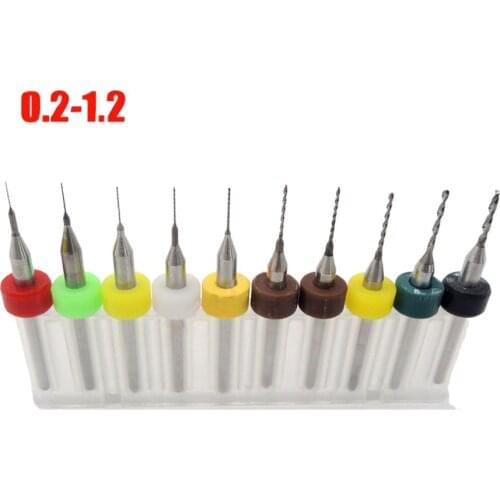 Free shipping 10pcs/Set HighQuality Hard Alloy PCB Print Circuit Board Carbide Micro Drill Bits Tool 0.2 to 1.2mm for SMT CNC