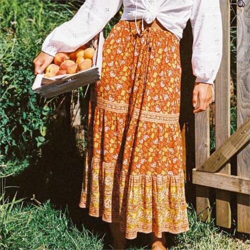 Bohemian Holiday Style Chic Hippie Casual Waist Beach Bohemian Skirts Long Falda