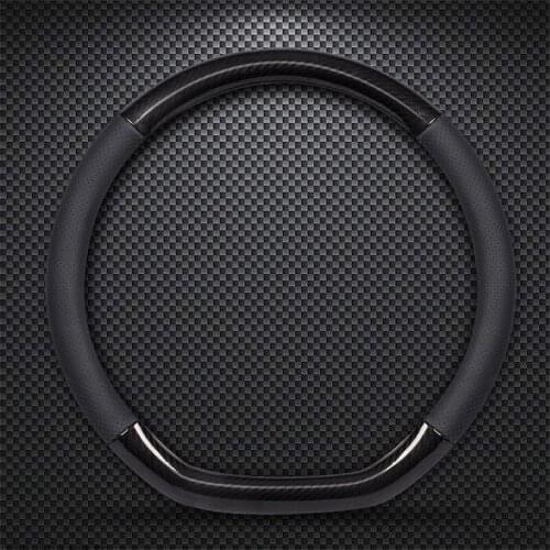 DERMAY D Shape O Shape Steering Wheel Cover Genuine leather Cow Skin + Carbon Fibre 38CM Car Wheel Cover Interior Accessories