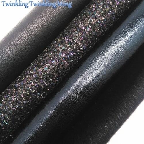 BLACK Glitter Fabric, Iridescent Faux Leather Fabric, Synthetic Leather Sheet For Bows A4 Size 8"x11" Twinkling Ming XM125