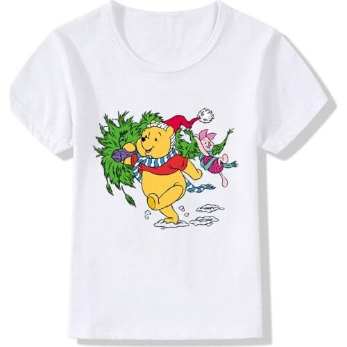 Disney Cartoon Kids T-Shirt Winnie The Pooh Piglet Chrismas Printing Clothing New Summer Children Boys/Girls Clothes Tops