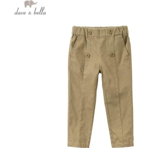 DK16243 dave bella autumn 4Y-11Y kids boys fashion solid button pockets pants children boutique casual full-length pants