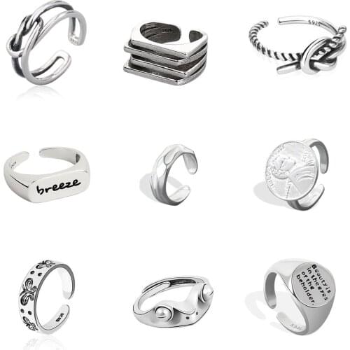 Silver Color Punk Couple Rings for Women Girls Charm Fashion Men Finger Jewelry Vintage Friendship Wedding Unusual Small Ring