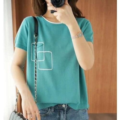 Summer Tops For Women Korean Style Round Neck Short Sleeves T-shirt Fashion Trendy Printed Knit Bottoming T Shirt