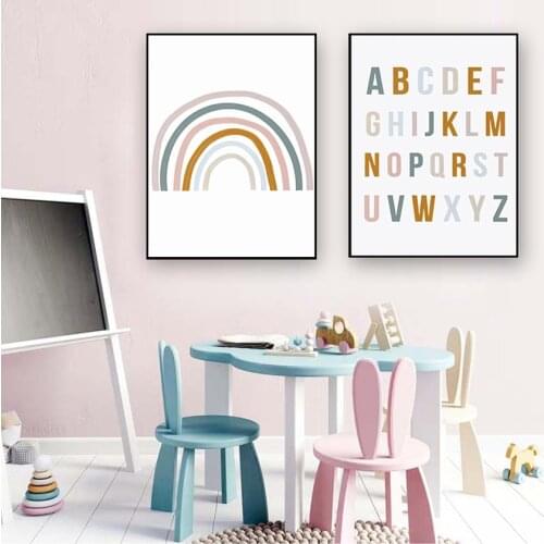 Pictures New Baby Girls Gift Kids Room Home Decor Rainbow Nursery Decor ABC Alphabet Poster Wall Art Canvas Painting Print