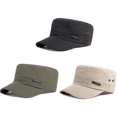 2020 Spring Summer Military Cap Cotton Flat Top Hat For Men Vintage Army Hat Cadet Military Patrol Cap Outdoor Cap With Pu Visor