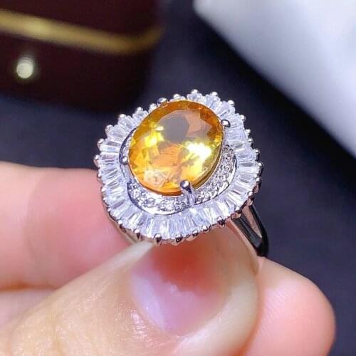 Luxury Flower Yellow Crystal Citrine Gemstones Diamonds Rings for Women White Gold Silver Color Bague Jewelry Bijoux Party Gifts