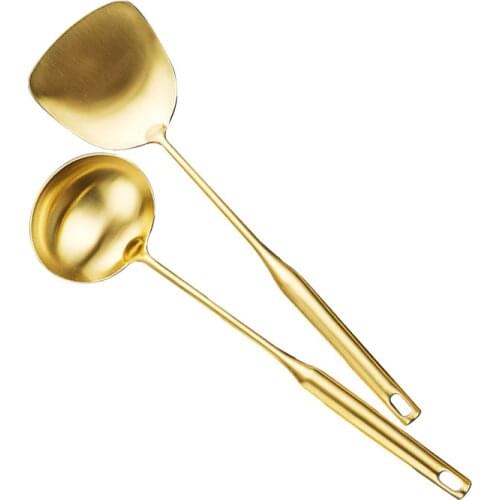 Stainless Steel Gold-plated Spatula Brushed Kitchenware Soup Spoon Frying Soup Home Restaurant Kitchen Barbecue Tool