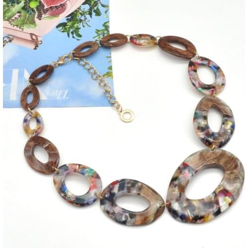 Vintage Acrylic Geometric Oval Necklace Collar For Women Statement Colorful Hoop Necklace Chokers Trendy Jewelry Gift