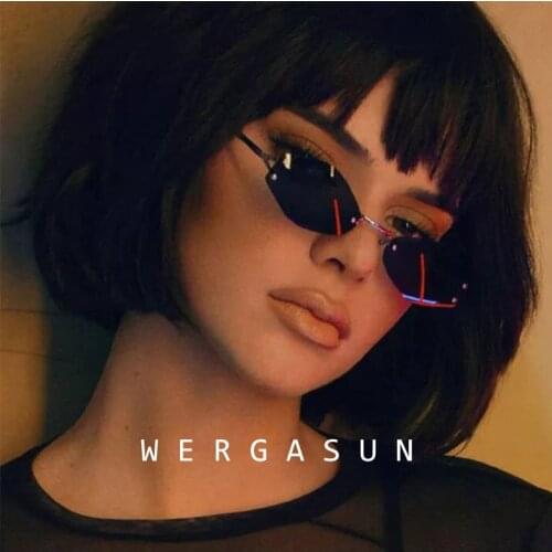 WERGASUN Fashion Women Rimless Sunglasses New Brand Frameless Irregular Sun Glasses For Men Polygonal Sunglasses UV400