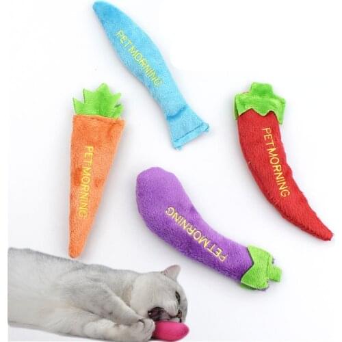 Pet Cats Kitten Soft Carrot Eggplant Shape Plush Catnip Molar Bite Chew Toy Carrot Eggplant Blue Fish Pepper Toy Pet Supplies