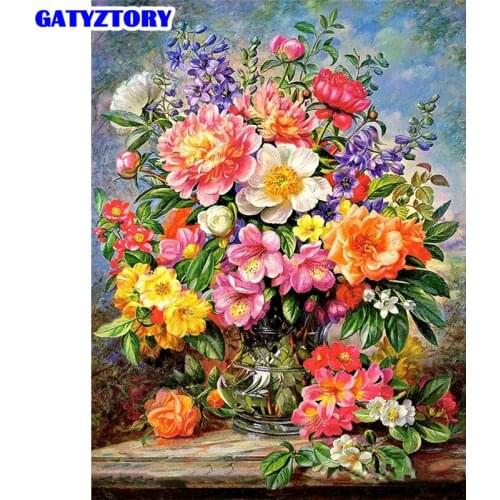 Gatyztory Flowers Painting By Numbers Vase On Canvas For Adults DIY Kits Frame Drawing Oil Coloring Pictures By Number Decor Art