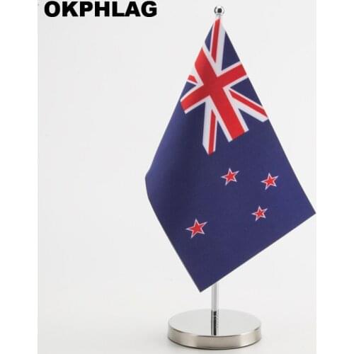 New Zealand office table Flag with Stainless flagpole base country banners desk flag 14*21CM KS-0193