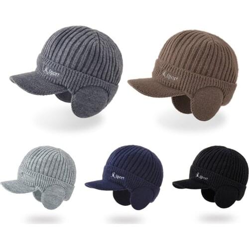2021 New Winter Warm Ear Protection Knitted Hat Mens Bomber Hat Thick Windproof Brim Outdoors Riding Ski Caps Male Baseball Hat