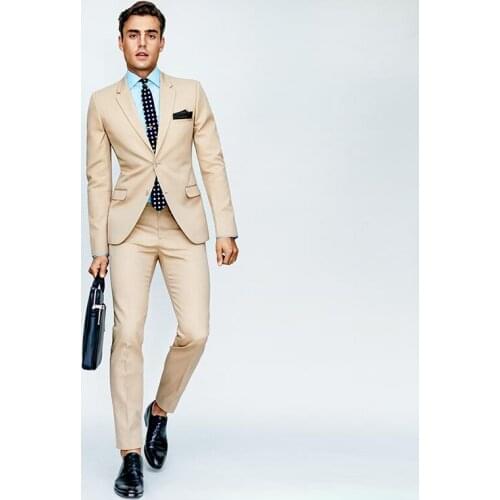 New Mens 2 Pieces Champagne Suit Formal Business Notch Lapel Slim Fit Tuxedo Groomsmen For Wedding