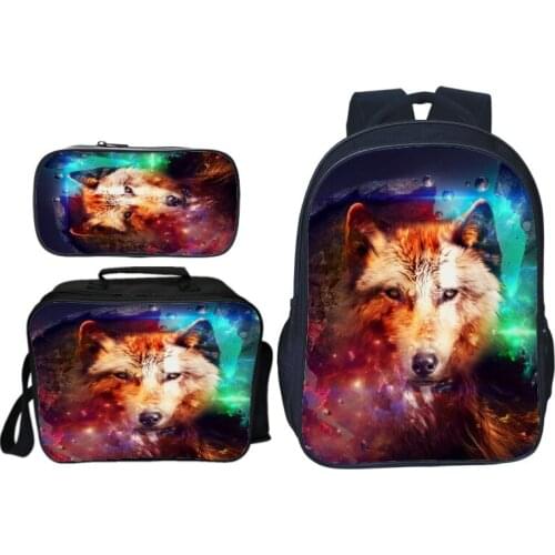 New Arrival 3Pcs/Sets Wolf Dog Bag Students School Backpack Beautiful Surprise Gift School Bags Daily Backpack for Teens