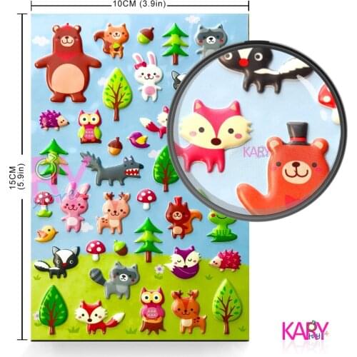 New Cute Forest Animals Bubble Scrapbooking Stickers Owl Fox Elk Deer Raccoon Wolves Bear Mushroom Gifts Reward Toy For Children