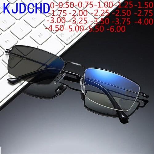 2021 New Square Business Ladies Mens Solar Photochromic Myopia Prescription Glasses Oculoss 0 -0.50 -0.75 -1.0 -1.25 to -6.0