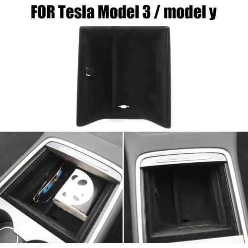 A Center Console Organizer Tray Flocking Storage Box with Tissue Sunglasses Holder for Tesla Model 3 Y 2021 Interior Accessories