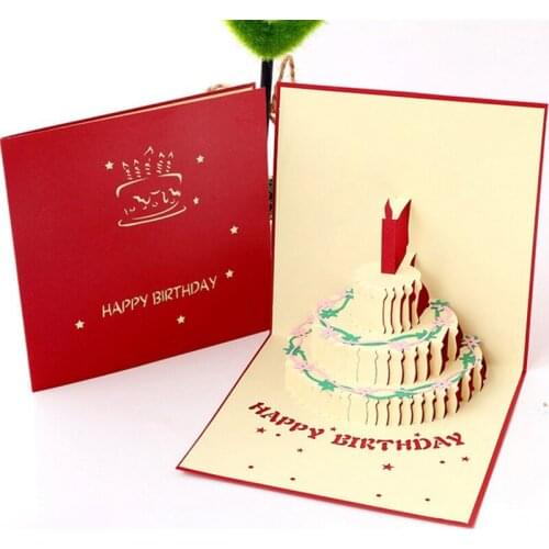 3D Pop Up Cards Birthday Card For Girl Kids Wife Husband Birthday Cake Greeting Card Handmade Postcards Gifts Card With Envelope