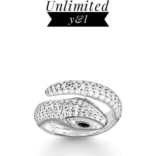 Animal Snake Open Rings White Cubic Zirconia Punk Style Silver Fashion Jewelry for Women and Men Love Gifts