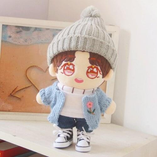 Hot 20cm Baby Doll Plush Dolls Cardigan Sweater Knitted hat Stuffed Toys Dolls Accessories for Korea Kpop EXO Idol Dolls Gift