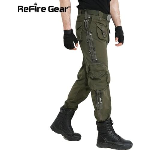 ReFire Gear Army Combat Military Cargo Pants Men SWAT Multi-Pockets Cotton Tactical Pants Air Force Airsoft Camouflage Trousers