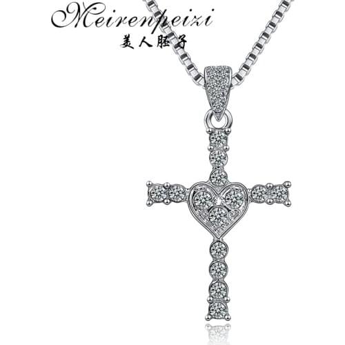 Silver Color Crystal Cross Pendant Necklace Confirmation Gift Inspired Necklace Religious Jewelry Women Baptism Gift