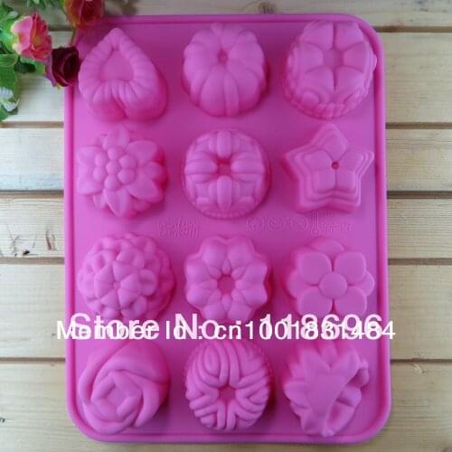 Silicone Muffin Pan Tray Jelly Cupcake Candy Mold Chocolate Mold 12 Flowers cupcakes Soap mold