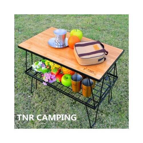 Portable Outdoor Camping BBQ Folding Table, Outdoor Foldable Table With Iron Mesh Shelf, Double-layer Wild Shelf Picnic Table