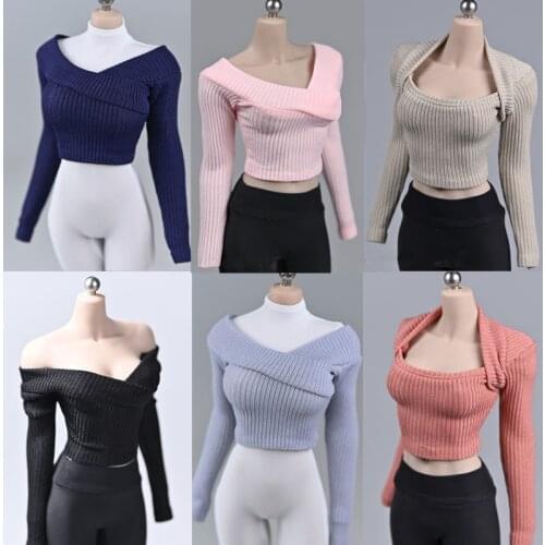In Stock 1/6 scale Female colorful knitting wide-neck sweater Shirt for 12 inches Seamless PH TBL soldier Figure Body