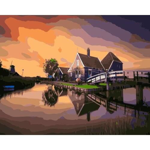 TQX-29 Dutch rustic style landscape Amsterdam suDIY Painting By Numbers Acrylic Paint On Linen Digital Painting Wall Art Picture
