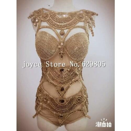 Womens Shining Leotard Bright Bodysuit Costume Crystal Perspective Stage Dancewear Performance Singer Nightclub Clothes