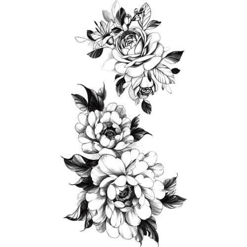 Temporary Tattoo Black Flower Tattoo Sleeves Water Transfer Tatoo Sticker Large Peony Rose Tattoos Body Art Sexy Tatoo Arm Tatto