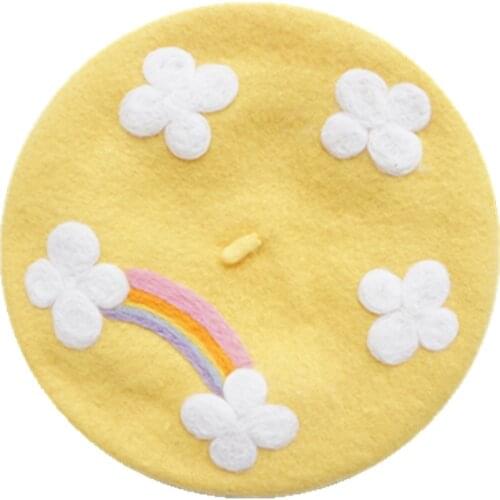Womens cloud rainbow beret hat DIY cute handmade wool felt painter hat autumn and winter gentle wool all-match beanie hat