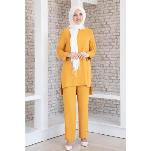 Mustard color two pieces women dress. Elegant and quality. Muslim dress. New season fashion. Made in Turkey. Kaftan. Caftan