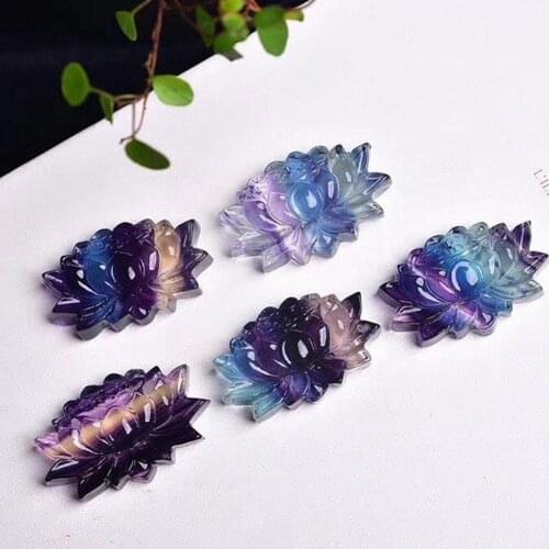 1PC Beautiful Natural Colorful Fluorite Flower Crystal Carved Healing Ornament Love Gift Stone Hand As H7I4