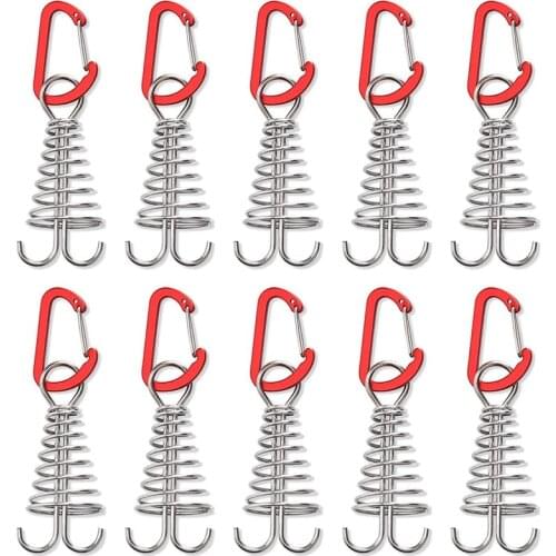 10 Pcs Spiral Shaped Spring Octopus Peg with Carabiner Hook Durable Rope Buckle Tent Hooks Board Pegs for Camping Hiking
