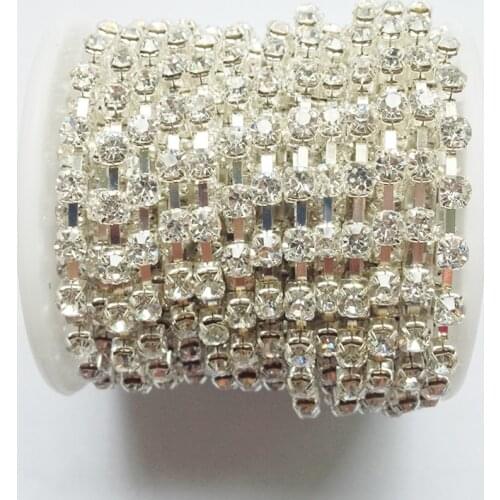 10 yards/roll clear crystal chain SS6 to SS38 silver base rhinestone chain diy wedding dress accessories