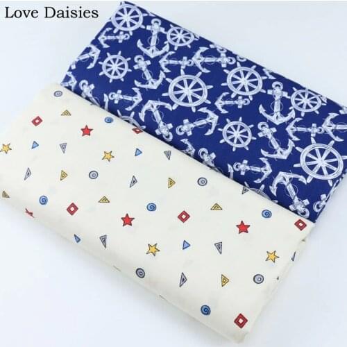 100% Cotton Twill BLUE BEIGE Marine Style Anchor Geometric Tri angle Stars Fabrics for DIY Bedding Sheet Handwork Decor