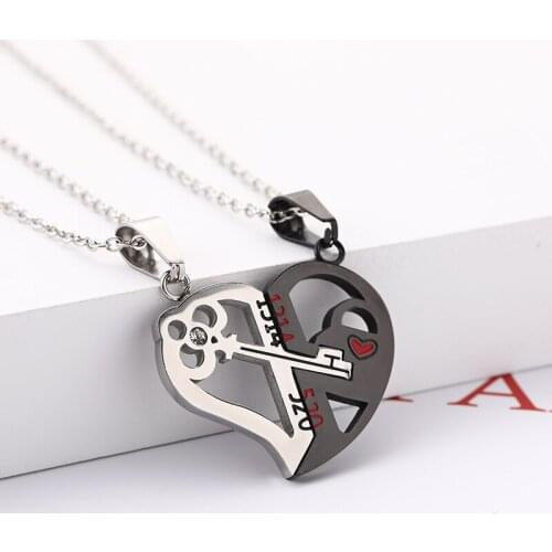 2pcs/set Spliced Heart Paired Pendant necklace for Couple lovers love stainless steel matching Best Friends fashion neck Chain