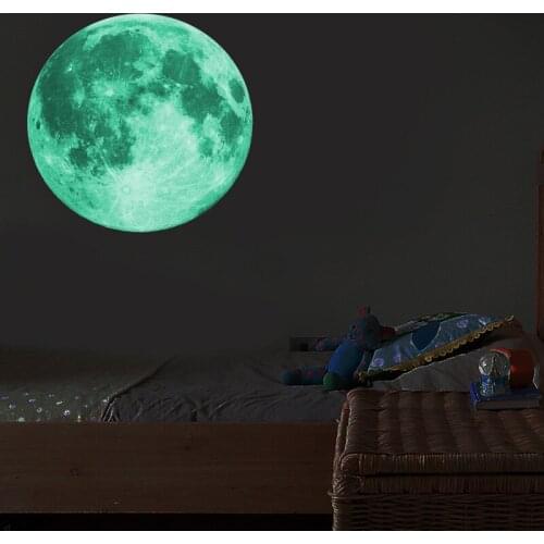 30cm Luminous Moon 3D Wall Sticker for Kids Room Living Room Bedroom Decoration Home Decals Glow In The Dark Wall Stickers