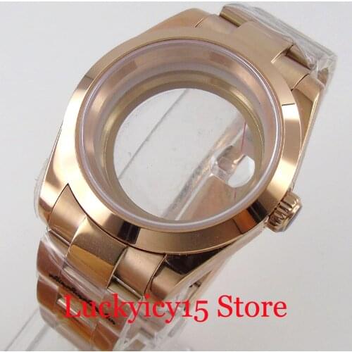 39mm fit NH35A NH36A ETA 2836 MIYOTA 8215 821A Rose Gold Polish Watch Case Jubilee/Oyster Band Glass/Solid Back Screw Crown