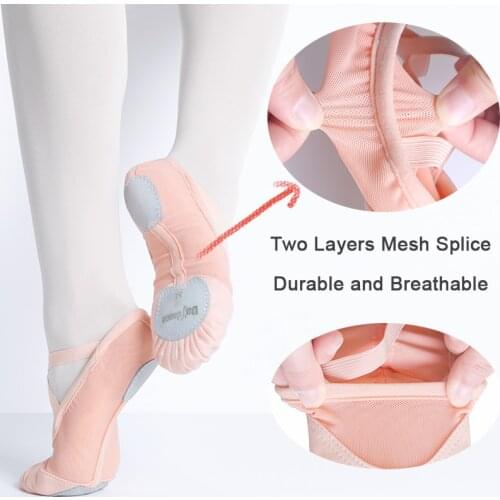 Adult Mesh Stretch Fabric Ballet Shoes Women Soft Split Suede Sole Dance Shoes Summer Girls Ballet Slippers