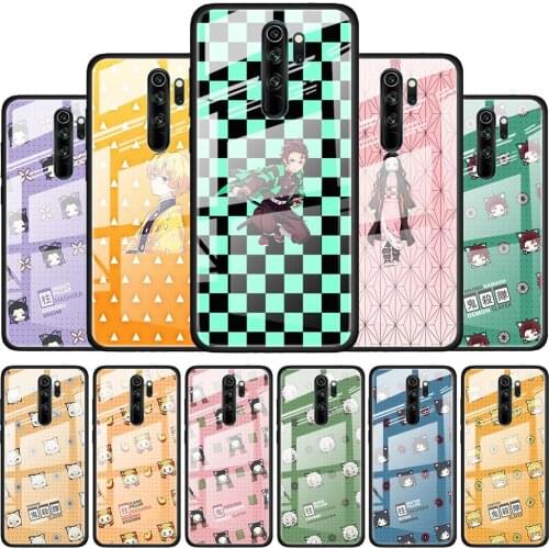 Demon Slayer cute for Xiaomi Redmi K40 K30 K20 Pro Plus 9C 9A 9 8A 7 Luxury Shell Tempered Glass Phone Case Cover