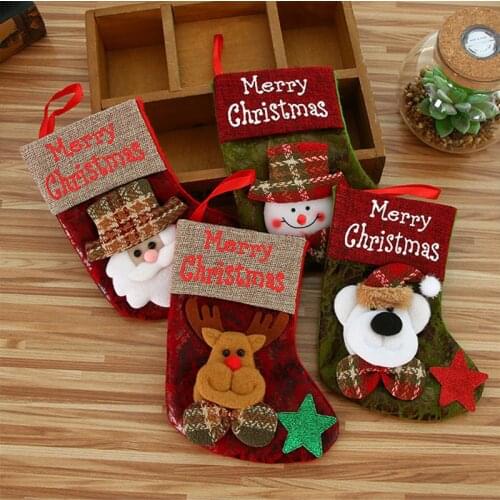 Merry Christmas Stockings Santa Claus Socks Candy Gift Bags Chrismas Tree Decorations for Home Navidad Noel 2020 Xmas Ornaments