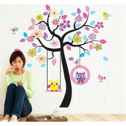 DIY Wall Sticker Cute Cartoon Owl Tree Wallpapers Art Mural Waterproof Kids Nursery Wall Stickers Home Decor Removable