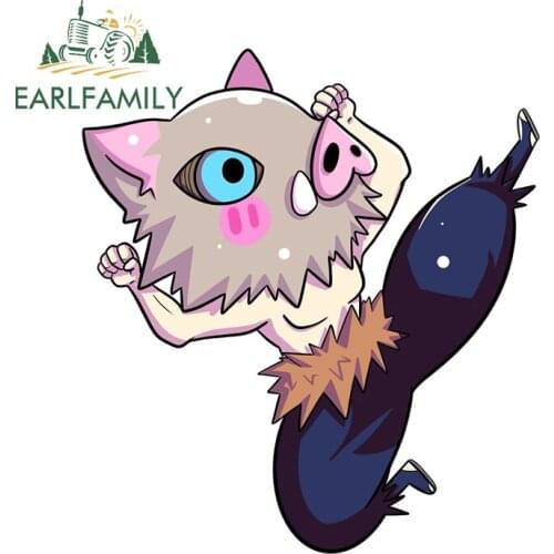EARLFAMILY 13cm x 11.8cm for Demon Slayer Inosuke Hashibira Car Sticker Waterproof Sunscreen Creativite Anime Vinyl Car Wrap
