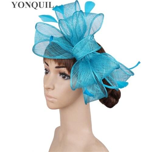Elegant Women Bow Hair Accessories Formal Wedding Bride Headwear Sinamay Fascinator Hat Hair Pin Bride Fancy Feathers Headdress